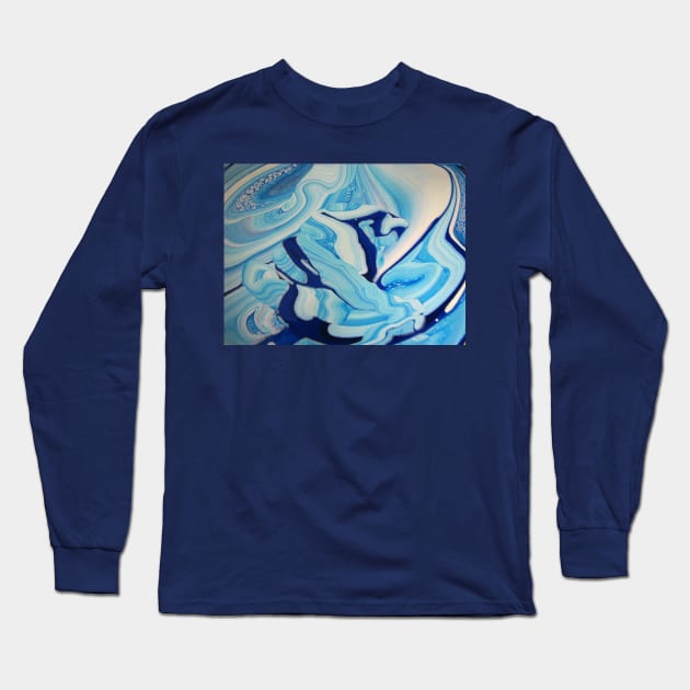 Blue Swirl Paint Long Sleeve T-Shirt by ARTWORKandBEYOND